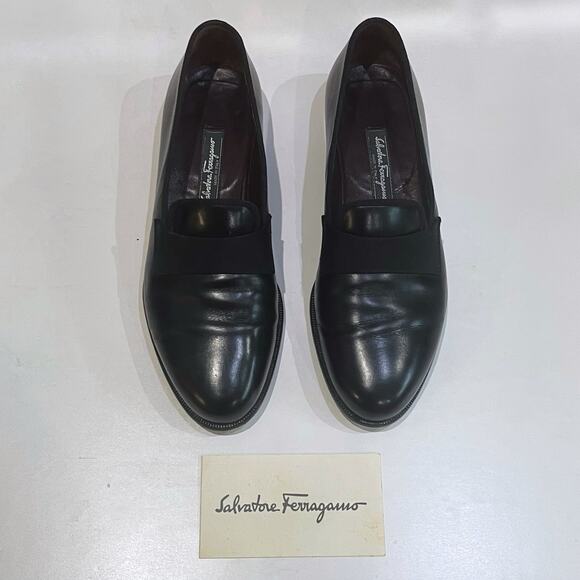 Salvatore Ferragamo 8.5 D Rio Almond Toe Flat Calf Leather Loafers Black Italy - Picture 6 of 12